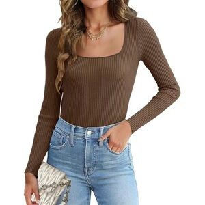 Elegant Brown Ribbed Women's Top